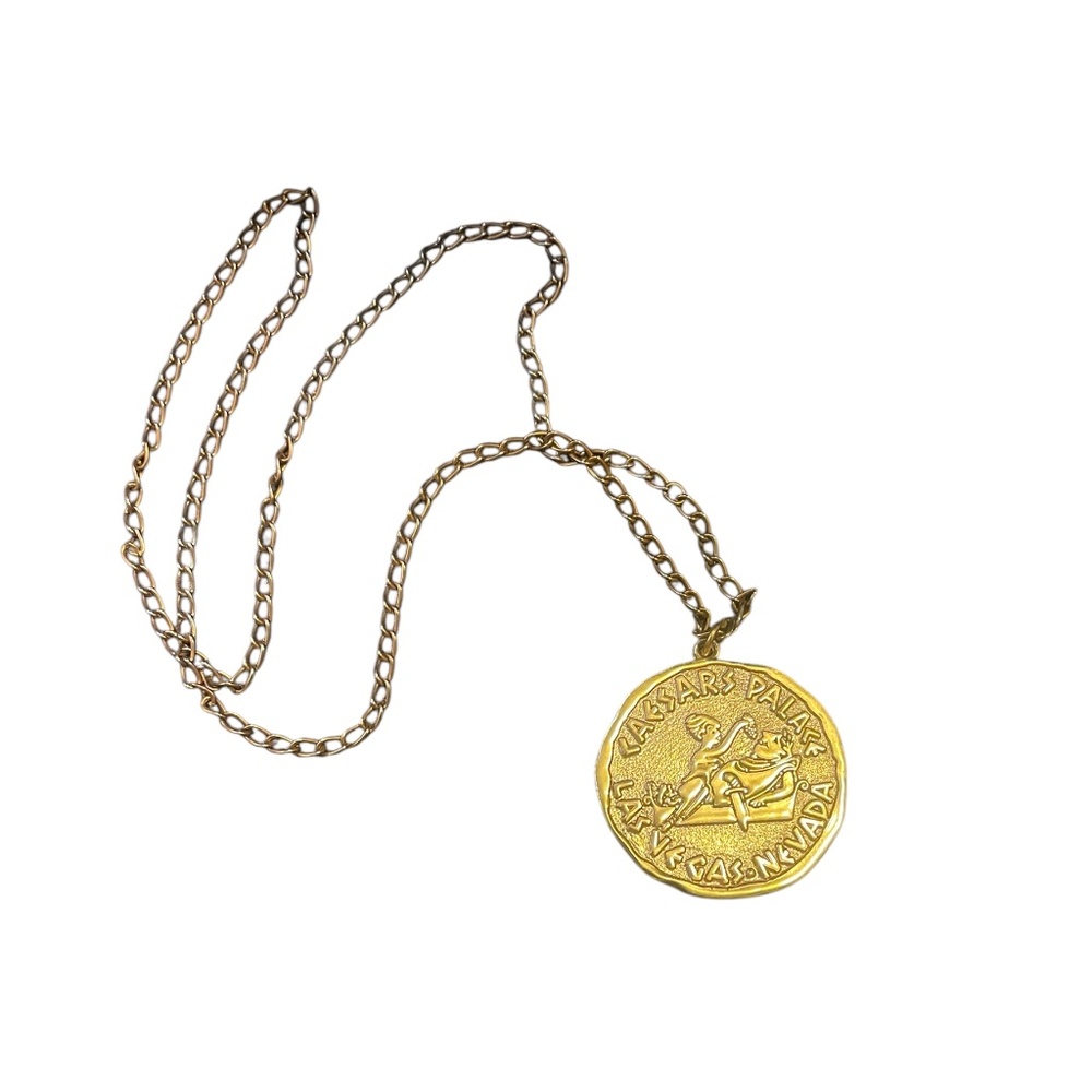 Vintage 1970's Caesars Palace Las Vegas Nevada Gold Tone Pendant Necklace